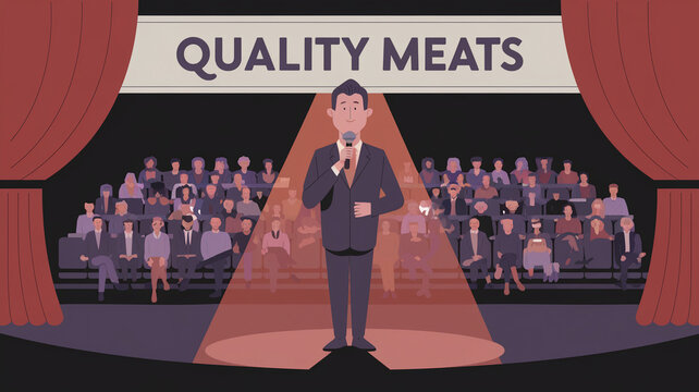 Man Speaking About Quality Meats To Audience