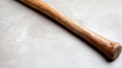 Wooden staff with smooth texture against grey background