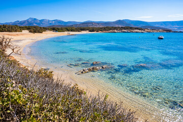 Idyllic Alyko beach with sand and azure sea, Naxos island, Cyclades, Greece