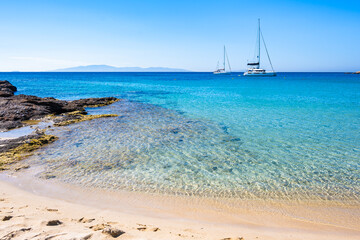 Idyllic Alyko beach with sand and azure sea, Naxos island, Cyclades, Greece