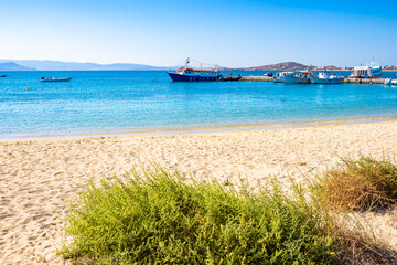 View of sandy Agia Anna beach, Naxos island, Cyclades, Greece