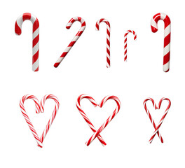 A traditional red and white striped candy cane with a glossy finish, isolated on a transparent background.