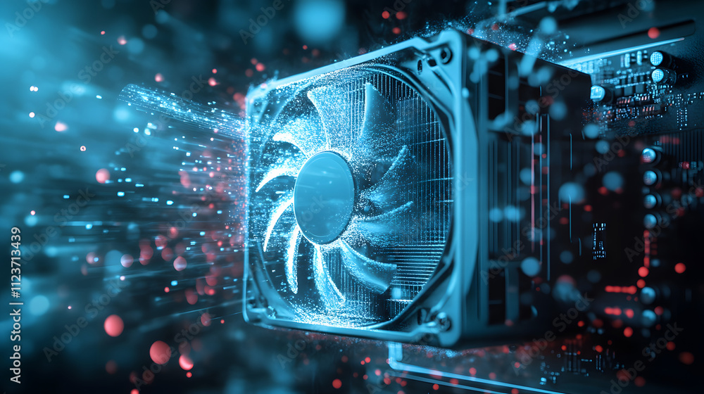 Fototapete a realistic 3d rendering of a desktop pcs airflow system with animated cooling effects.