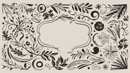 Black and White Floral Decorative Border