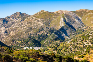 View of mountains in interior of Naxos island, Greece