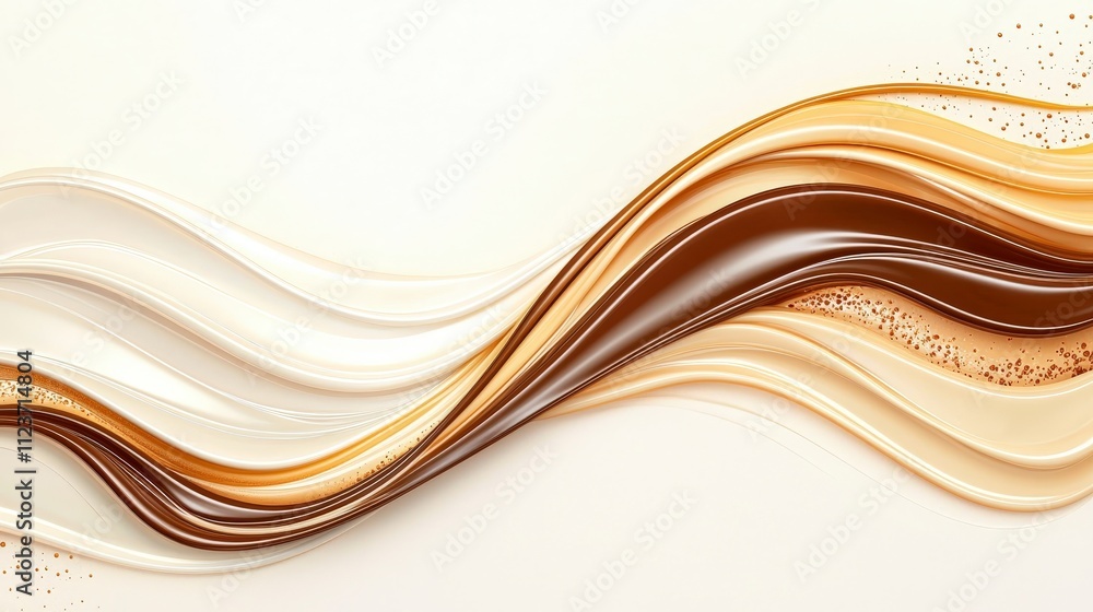 Poster a flowing abstract design featuring soft waves of cream, beige, and brown, creating a soothing and h