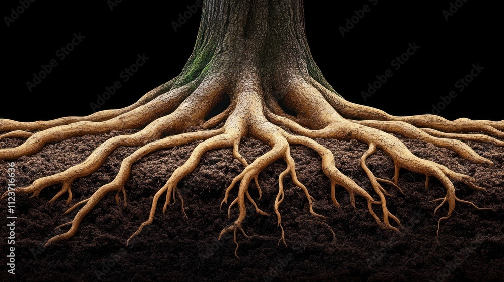 Poster detailed depiction of tree roots embedded in soil.