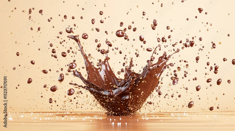 Poster a dynamic splash of rich chocolate creates an artistic display against a warm background, capturing 