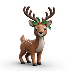 christmas theme reindeer 3d icon render isolated on white background, soft light, vibrant color