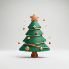 Obraz premium christmas theme decorated tree 3d icon render isolated on white background, soft light, vibrant color