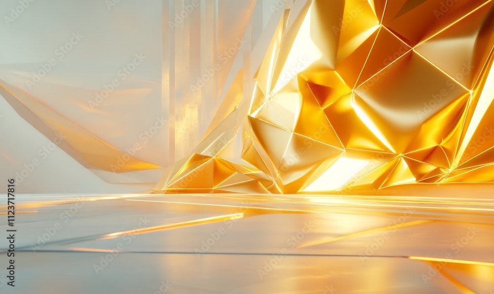 Aufkleber a depiction of an abstract golden surface set against a futuristic backdrop featuring lines and a lo