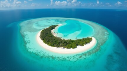 Fototapeta premium Crescent Island Aerial View: Turquoise Waters and White Sands