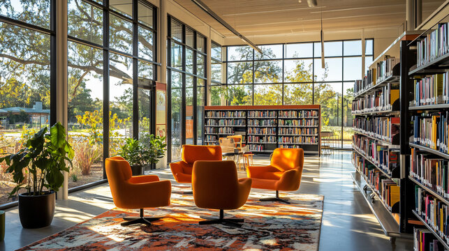 A public library designed as a community hub with accessible resources.