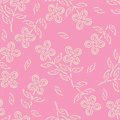Fototapeta premium Seamless vintage pattern abstract. wonderful pink flowers, golden leaves on a dark blue background. vector texture . trend print for textiles