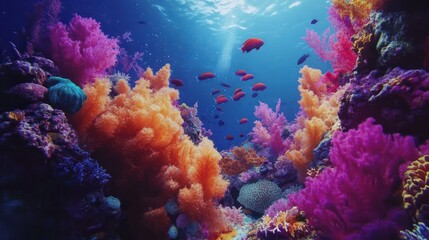 Obraz premium Underwater coral reef and exotic sea life, beautiful vibrant colors, tropical colorful sea and fish, diving and biodiversity concept, hd