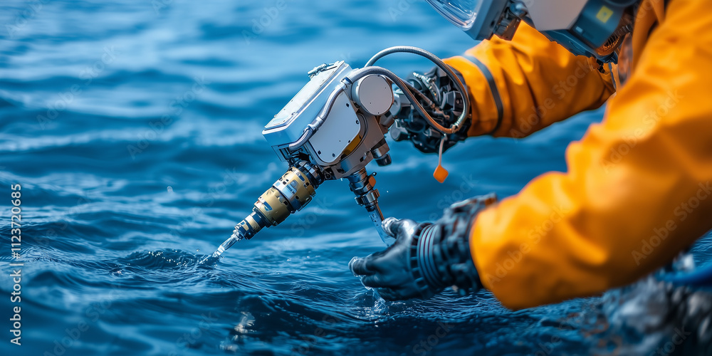 Poster robotic arm equipped with advanced filtration technology is being used to collect water samples from