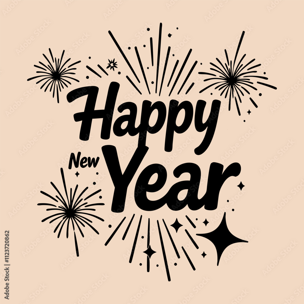 Fototapete new year greeting card design in bold and playful typography with fireworks and sparkles