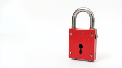 Naklejka premium Close-up of Red Metal Padlock on White Background