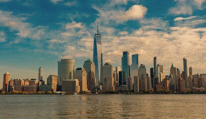 Obraz premium New York City. One World Trade Center. WTC memorial. View from New Jersey. Skyline of World Trade Center. New York City downtown.