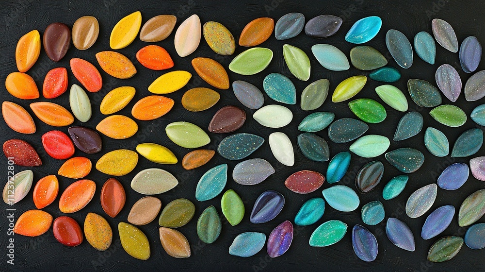 Poster a cluster of multicolored stones resting atop a black background alongside one another