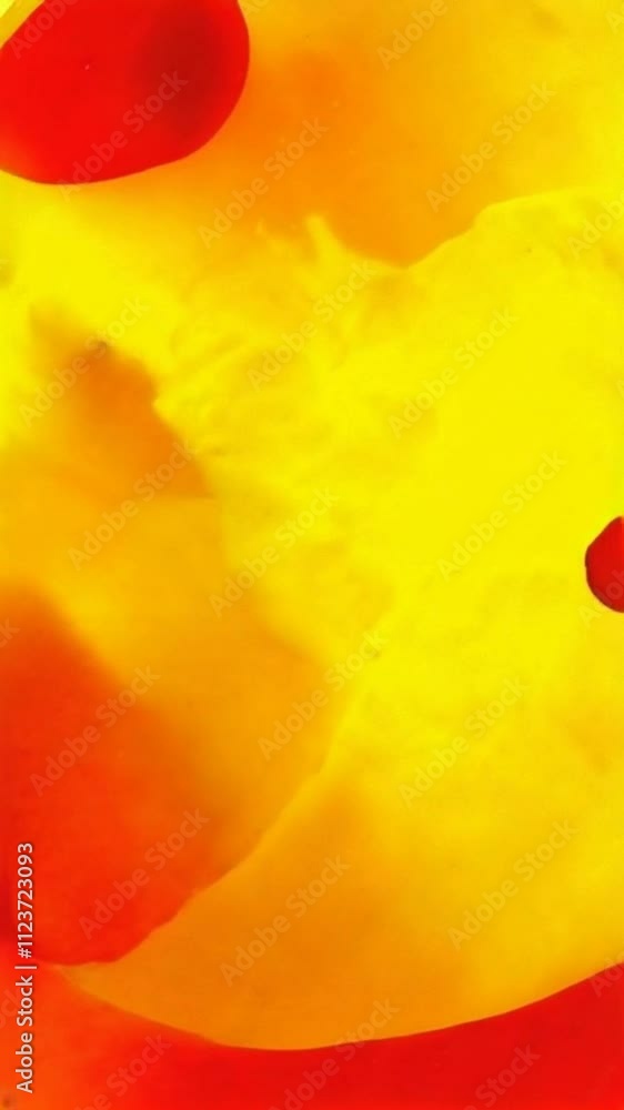 Poster bright yellow and red fluid textures in motion, creating a vibrant abstract visual.