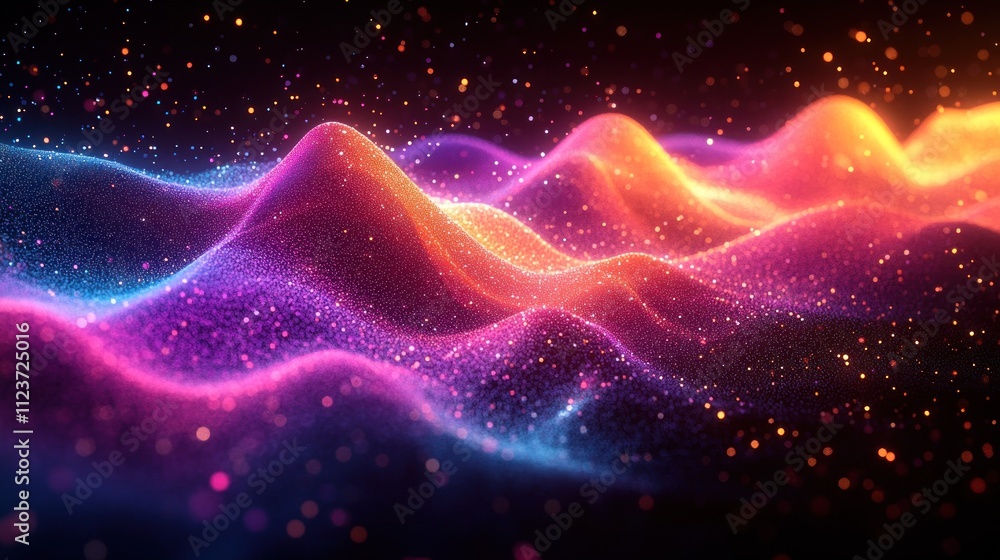 Poster abstract waves of light and color creating a vibrant visual effect.