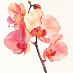 Naklejka premium Watercolor painting of pink orchids in bloom.