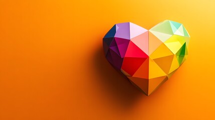 オレンジ色の背景に虹色の幾何学的なハート