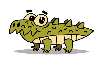 Obraz premium Cute green cartoon crocodile character. Vector illustration isolated on white 