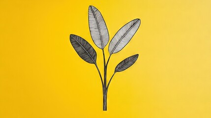 Obraz premium Black and white plant drawing on yellow background