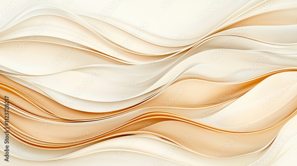 Poster a soft, flowing abstraction of cream and beige waves, creating a soothing aesthetic with gentle curv