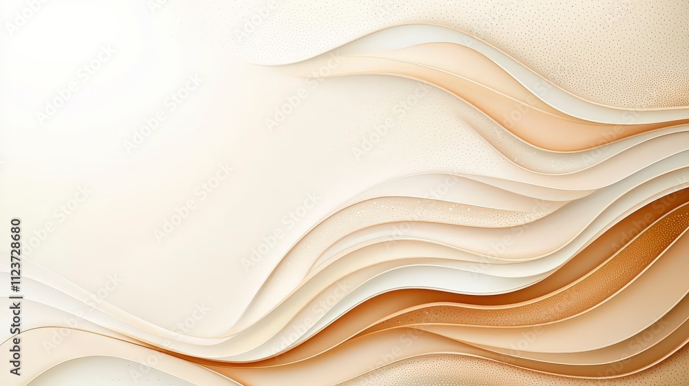 Poster a soft, abstract design featuring flowing waves in warm beige tones, creating a tranquil and modern 