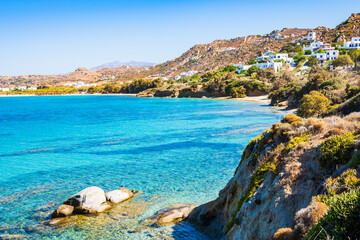 Rock cliffs on sea coast near Orkos bay, Naxos island, Cyclades, Greece