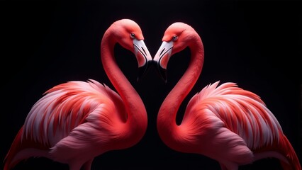 Flamingos gracefully connecting in a stunning display of love and symmetry at twilight