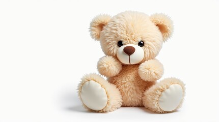 Obraz premium Realistic Plush Teddy Bear Toy Isolated on White Background
