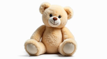 Obraz premium Realistic Plush Teddy Bear Toy on White Background