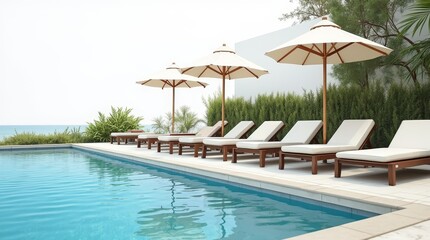 Fototapeta premium Luxurious Hotel Pool with Sunbeds