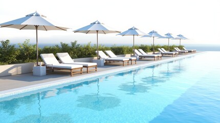 Fototapeta premium Luxurious Hotel Pool Sunbeds