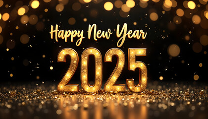 Happy new year 2025 golden bokeh, Ai generated