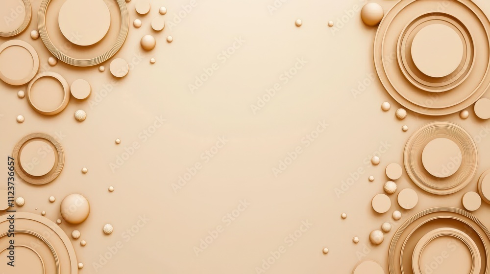 Poster a minimalist design featuring textured circles and bubbles on a soft beige background, creating a mo
