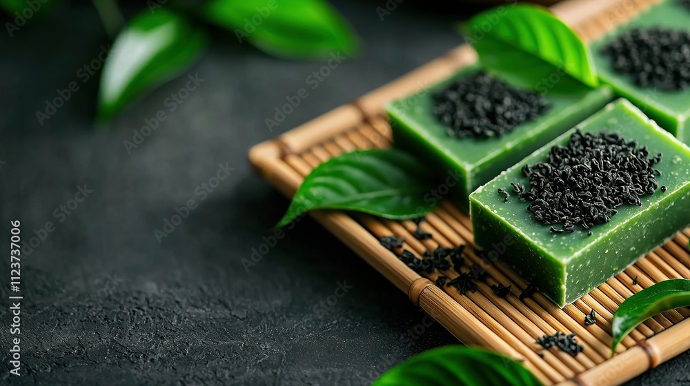 Poster a close-up image of a table set with an array of delectable dishes, featuring vibrant green garnishe