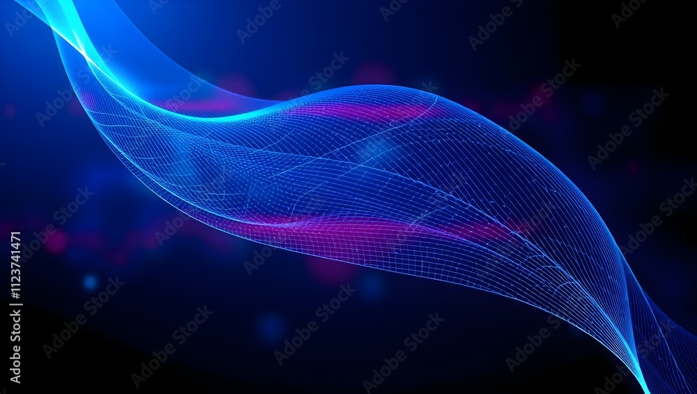 Poster abstract digital wave flowing in a dark blue background. glowing lines create a mesmerizing effect, 
