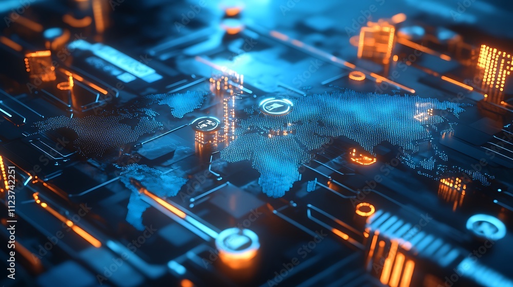 Poster cross border payment innovation showcased in secure 3d digital rendering image
