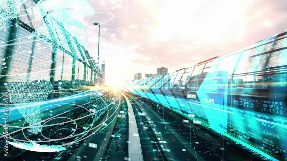 Poster futuristic global network and tacit digital data transfer 3d graphic . concept of smart digital tran