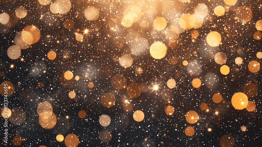 Poster a shimmering background filled with golden bokeh lights, creating a festive and magical atmosphere m