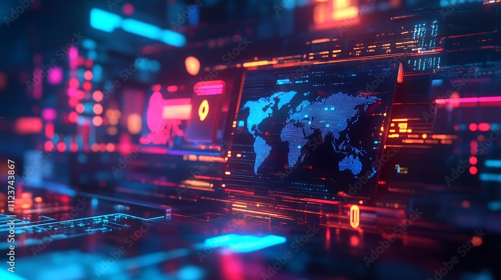 Poster global payment security displayed through cross-border 3d conceptual illustration image