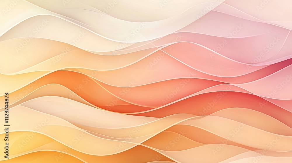 Poster a soft, abstract background featuring flowing waves in warm colors, creating a serene and calming vi