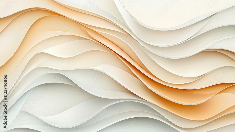 Poster a layered composition of soft, flowing paper shapes in varying shades, creating a serene and texture