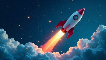 Entrepreneurship launch rocket start flying up and network line connection, the Startup concept plan development business project digital technology idea of leadership,