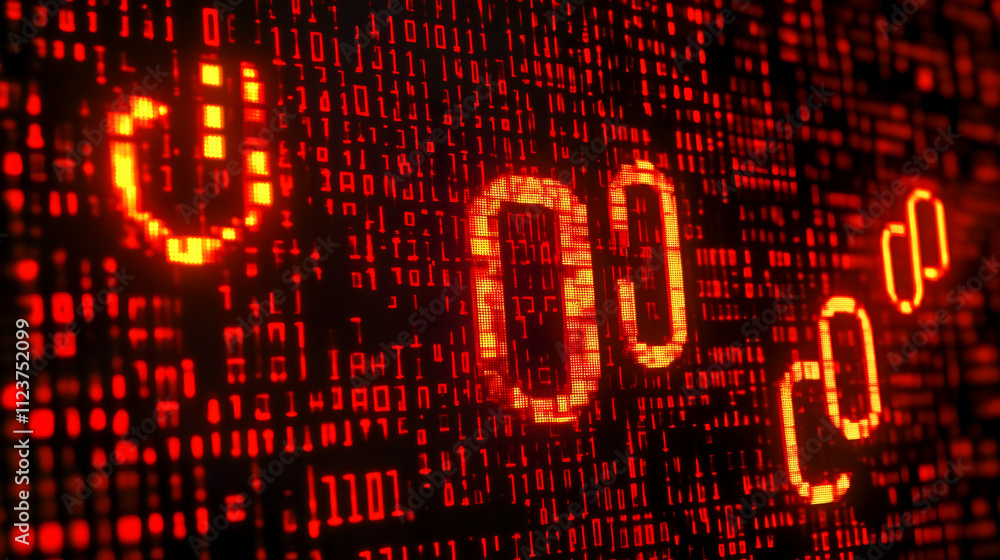 Aufkleber red digital code forming numbers on screen.